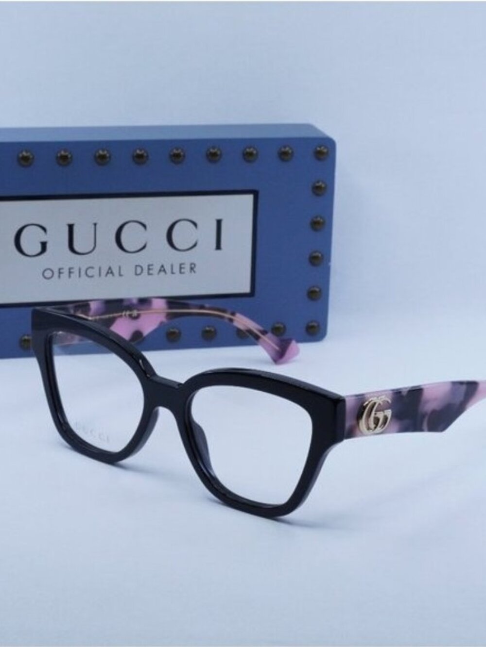 Gucci GG1424O 012 Cat Eye Eyeglasses 54mm - Black with Pink Camouflage Havana